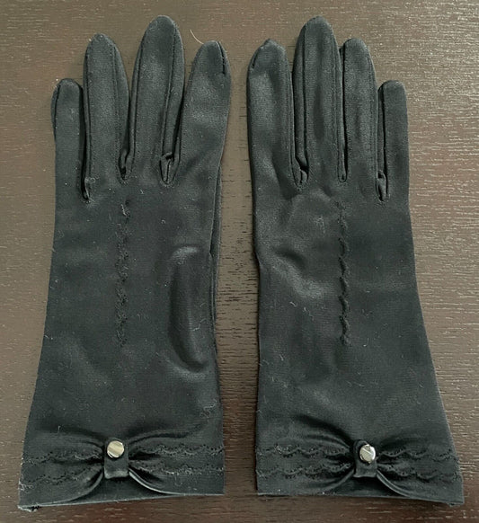 Hand GLOVES Dress Wrist Black Button Decorative Stitches Sz 7 Glam 1950's 1960’