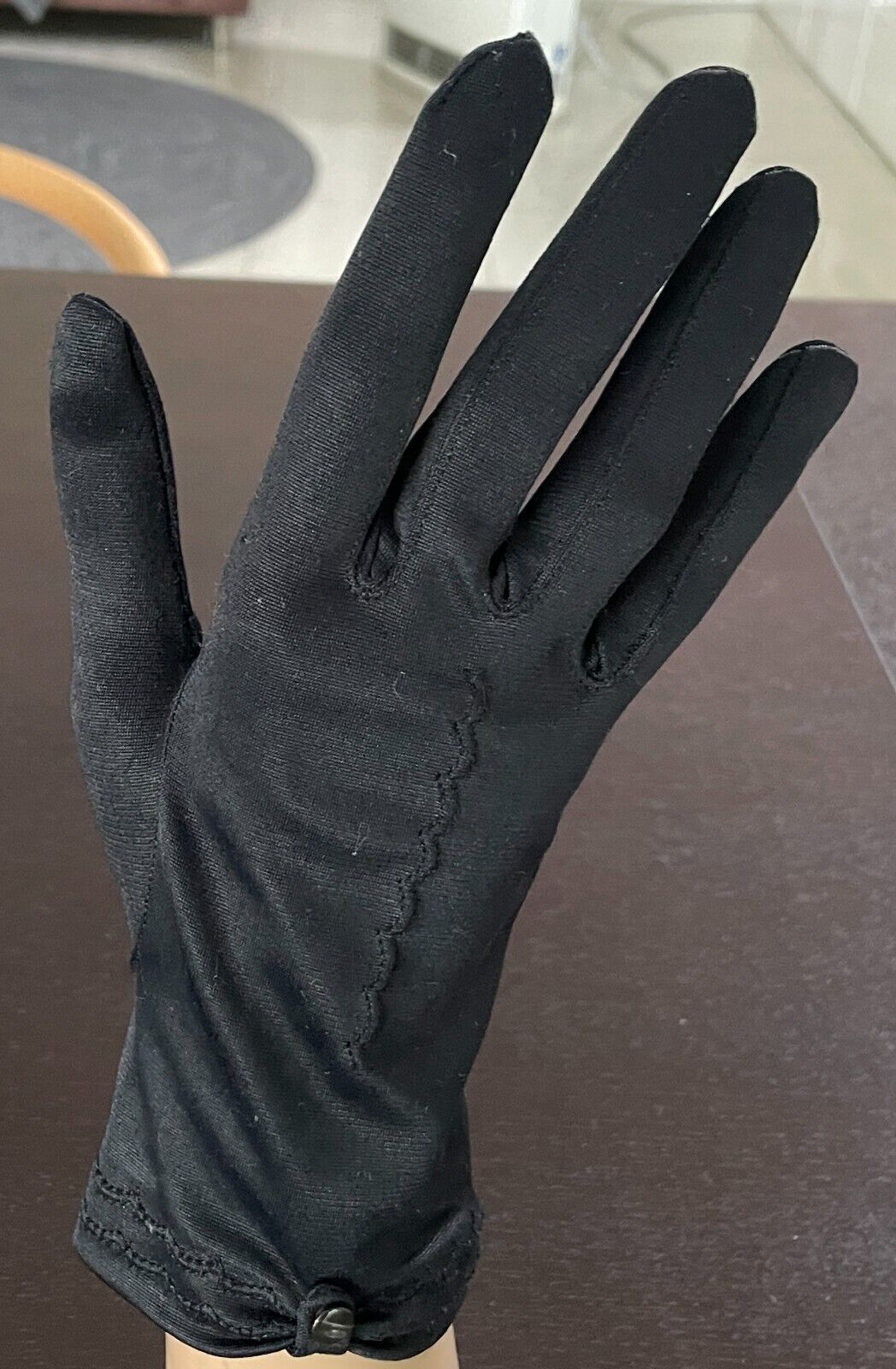 Hand GLOVES Dress Wrist Black Button Decorative Stitches Sz 7 Glam 1950's 1960’
