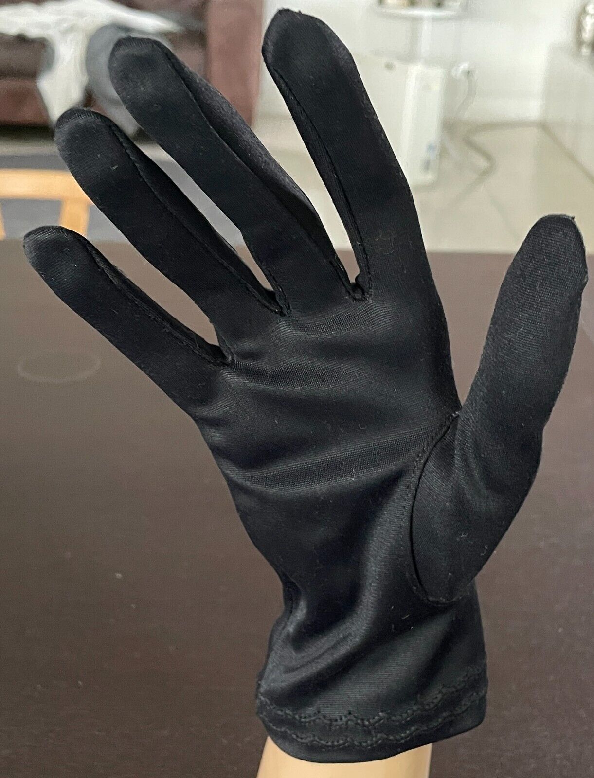Hand GLOVES Dress Wrist Black Button Decorative Stitches Sz 7 Glam 1950's 1960’