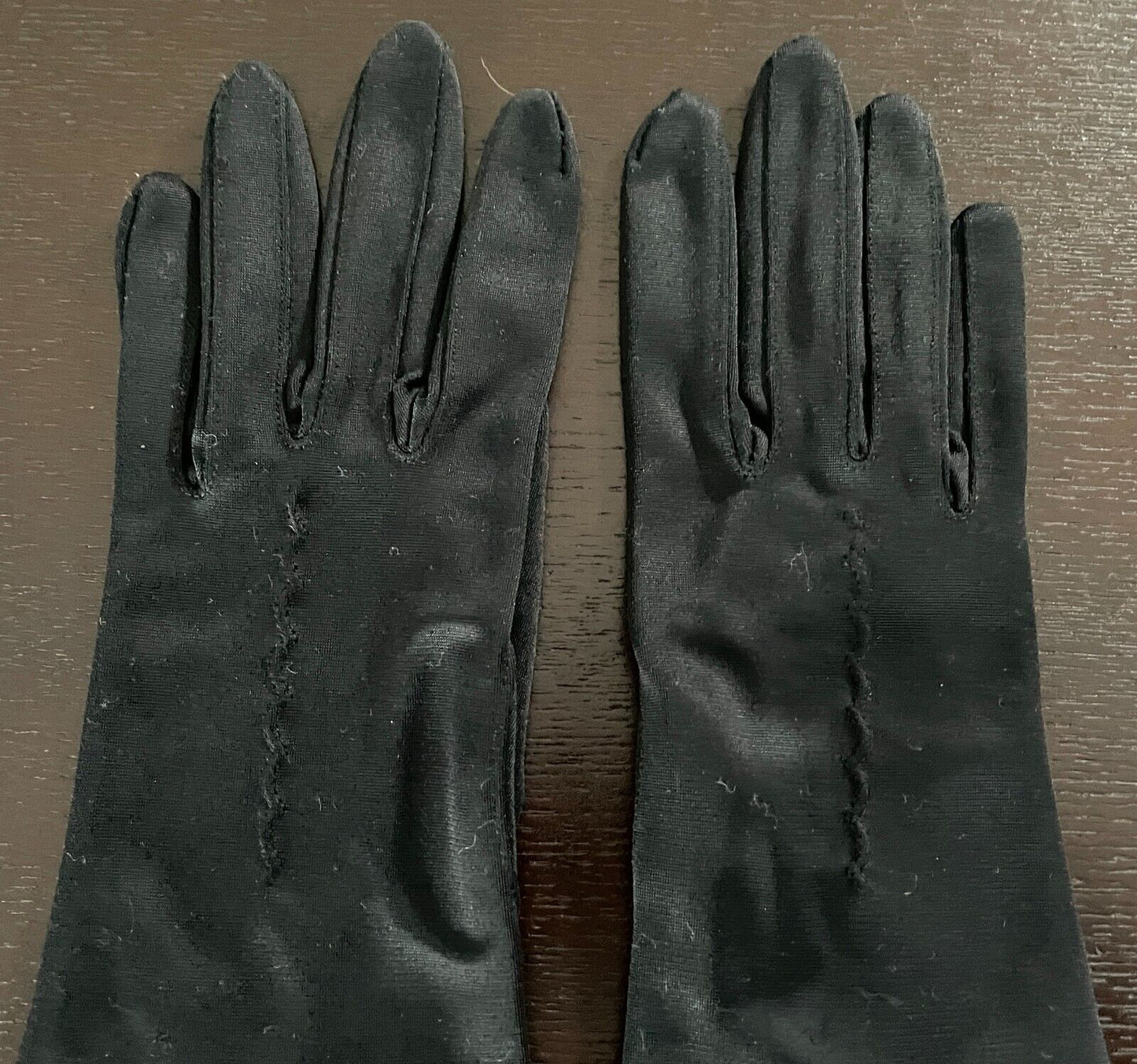 Hand GLOVES Dress Wrist Black Button Decorative Stitches Sz 7 Glam 1950's 1960’
