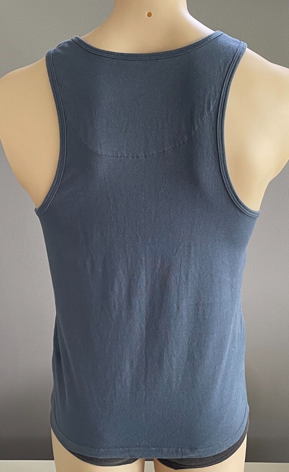 Mens VALLEY CUSTOMS Print Tank Top Navy Light Blue Sleeveless Size S Cotton NEW