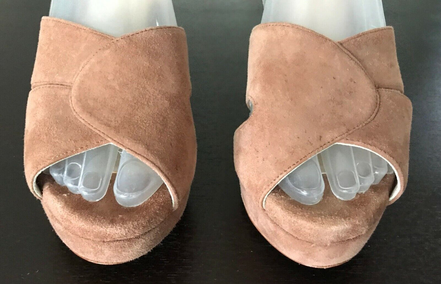 ZOMP Peep Toe Sandals Tan Suede Leather Platform Chunky Block High Heel Size 38