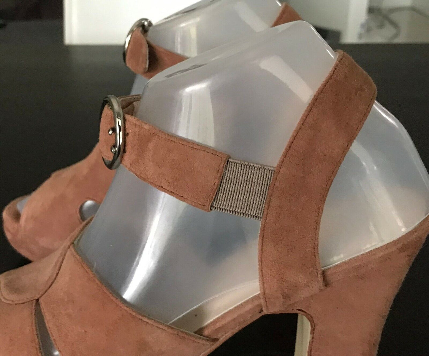 ZOMP Peep Toe Sandals Tan Suede Leather Platform Chunky Block High Heel Size 38