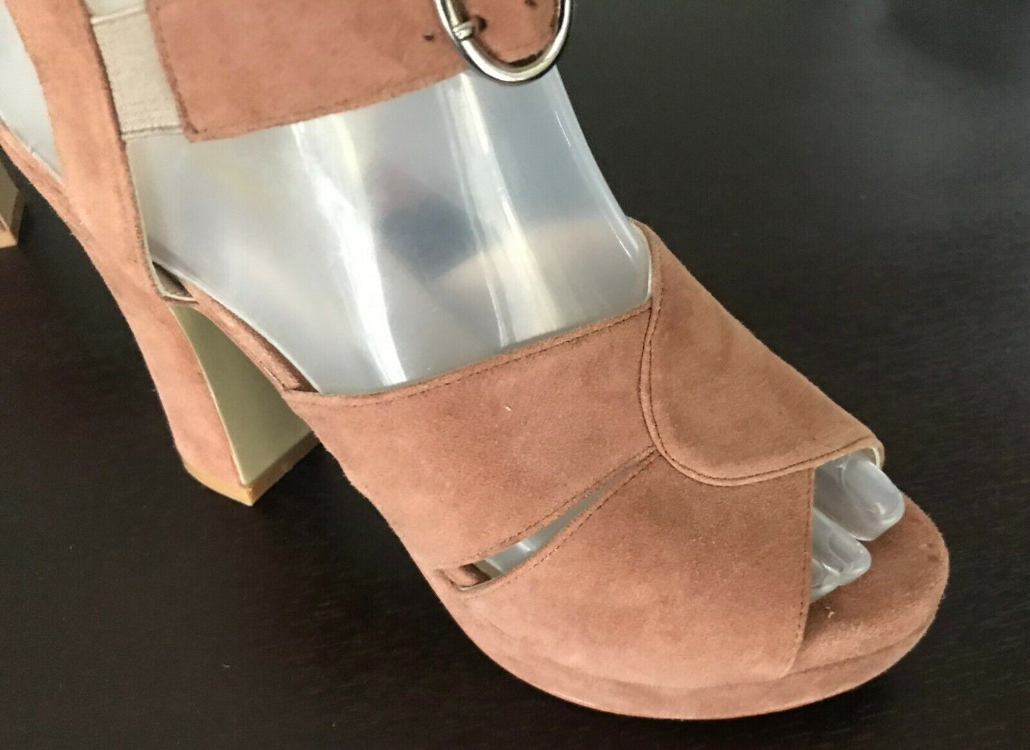 ZOMP Peep Toe Sandals Tan Suede Leather Platform Chunky Block High Heel Size 38