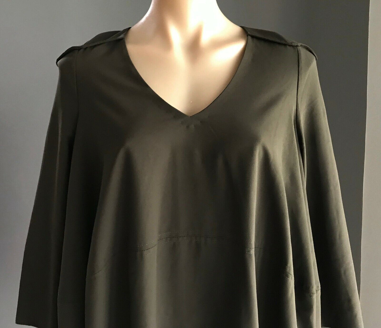 MIDAH Cocoon Style Dress Relaxed Khaki 3/4 Sleeve Frock Ladies Size S 10