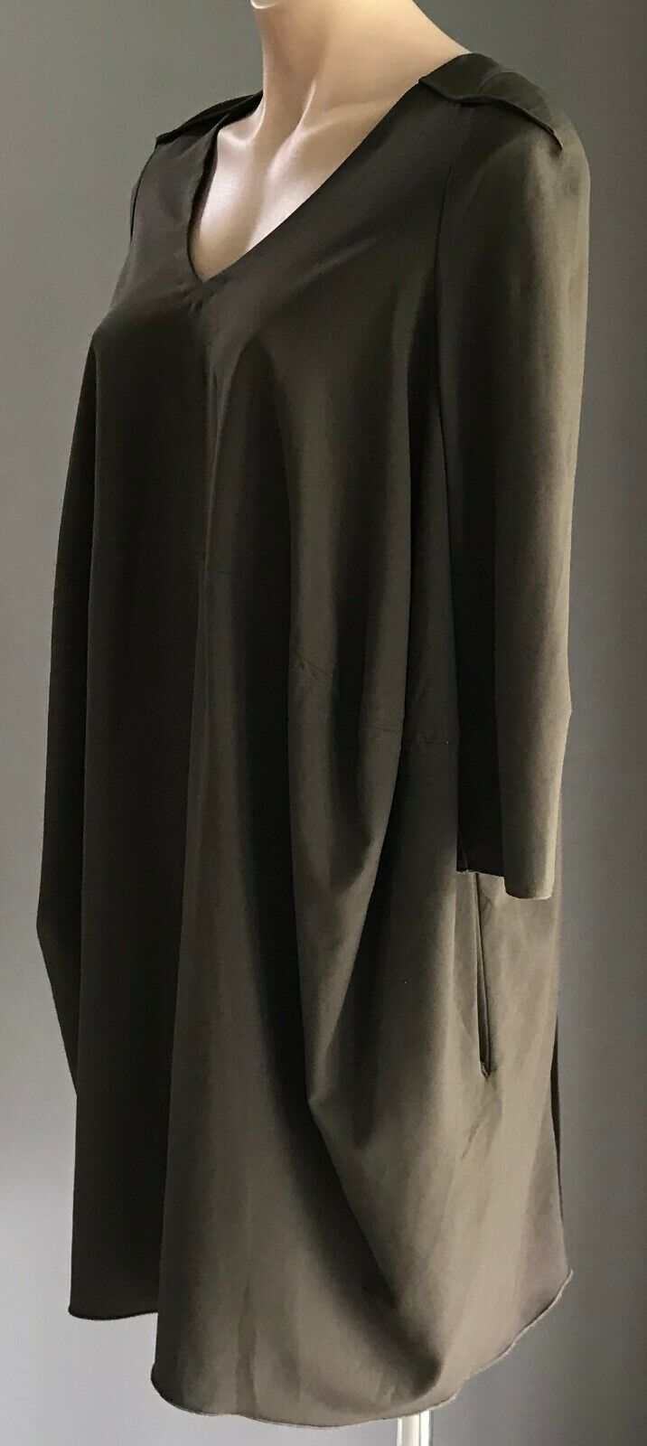 MIDAH Cocoon Style Dress Relaxed Khaki 3/4 Sleeve Frock Ladies Size S 10
