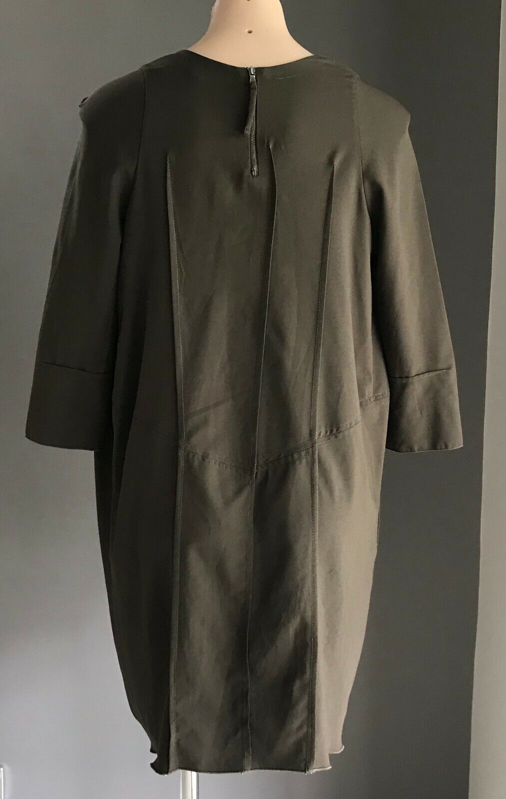 MIDAH Cocoon Style Dress Relaxed Khaki 3/4 Sleeve Frock Ladies Size S 10