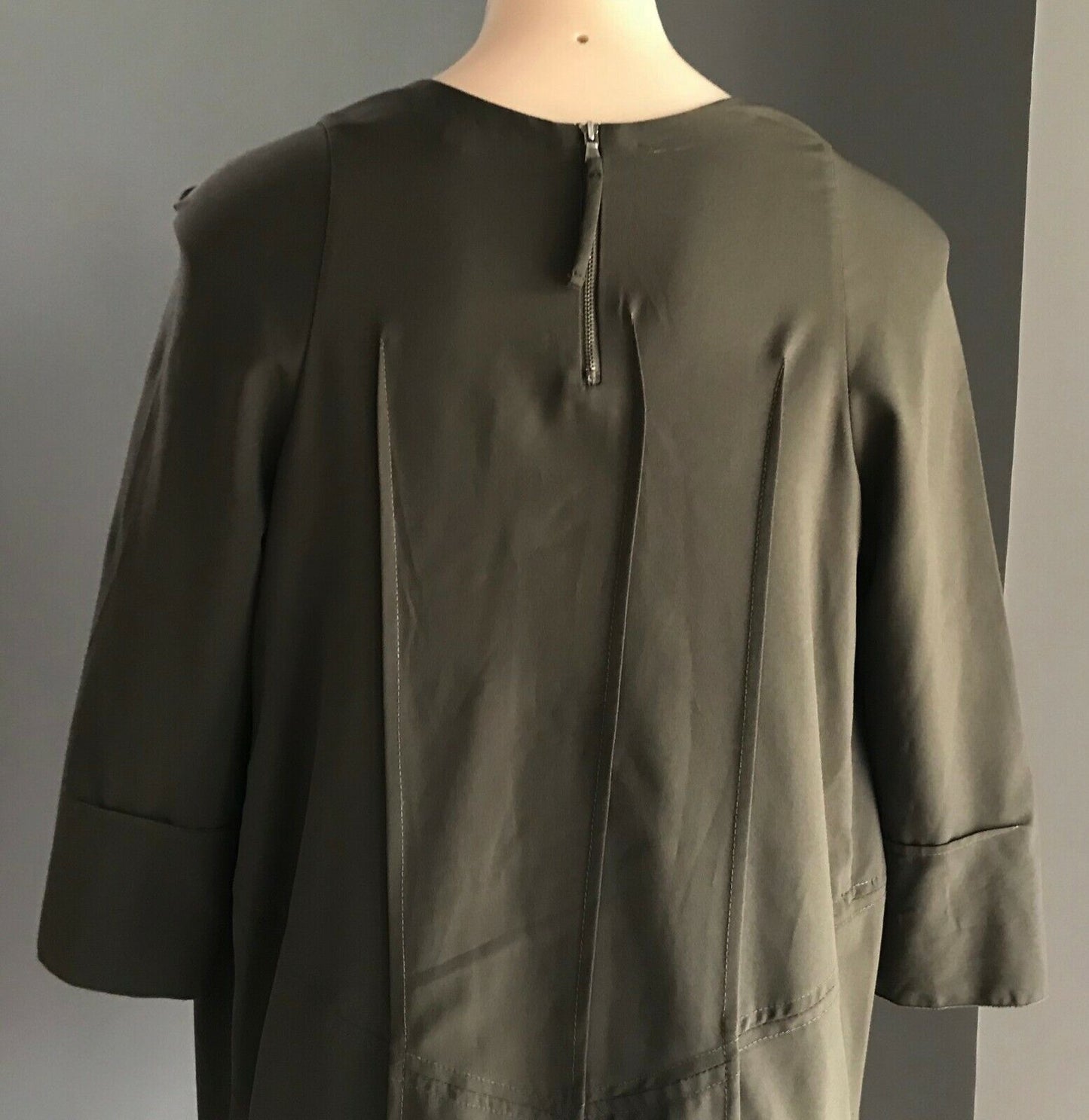 MIDAH Cocoon Style Dress Relaxed Khaki 3/4 Sleeve Frock Ladies Size S 10