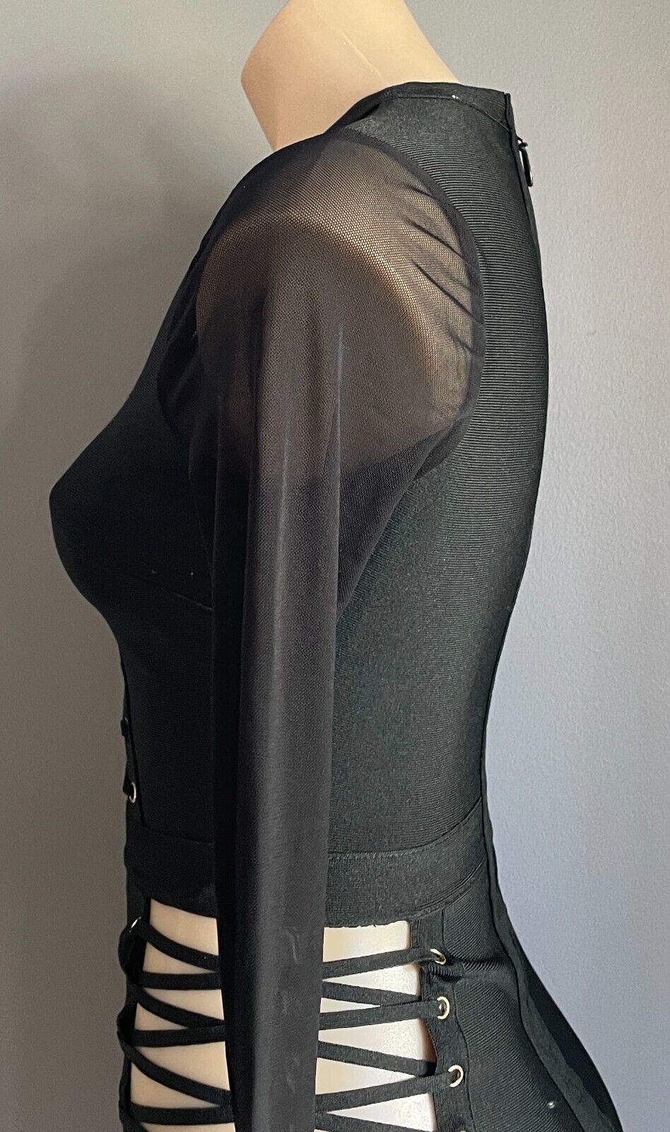 FASHION NOVA "Love Me Lace Me" Black Stretch Sheer Sleeves Bandage Dress Size S