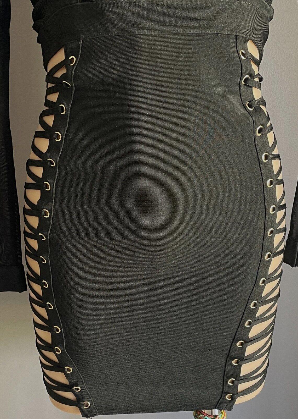 FASHION NOVA "Love Me Lace Me" Black Stretch Sheer Sleeves Bandage Dress Size S
