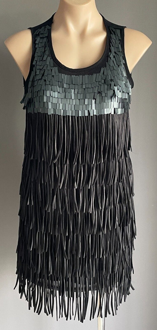 JUST Black Fringe/Rectangle Sequin Bodycon Sleeveless Stretch Mini Dress Size M