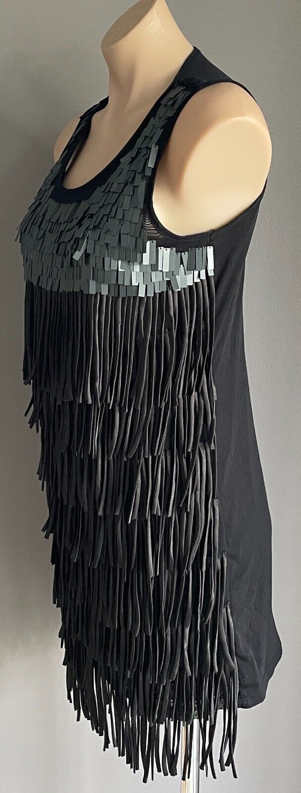 JUST Black Fringe/Rectangle Sequin Bodycon Sleeveless Stretch Mini Dress Size M