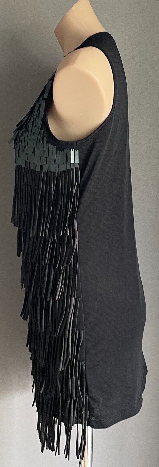 JUST Black Fringe/Rectangle Sequin Bodycon Sleeveless Stretch Mini Dress Size M