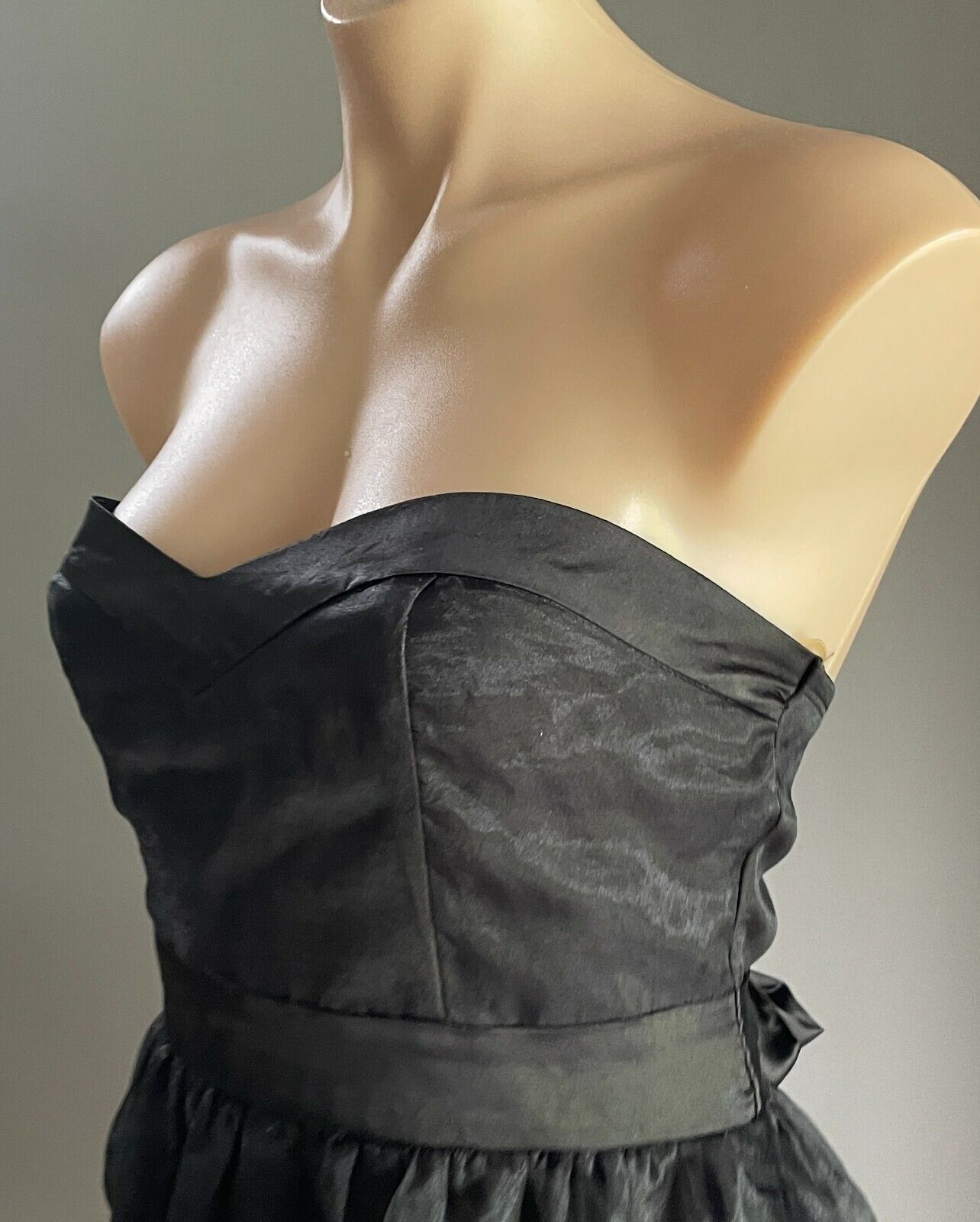 HAVE & HAVE Tie Back Dress Black Strapless Empire Waist w Embroidered Hem Size L