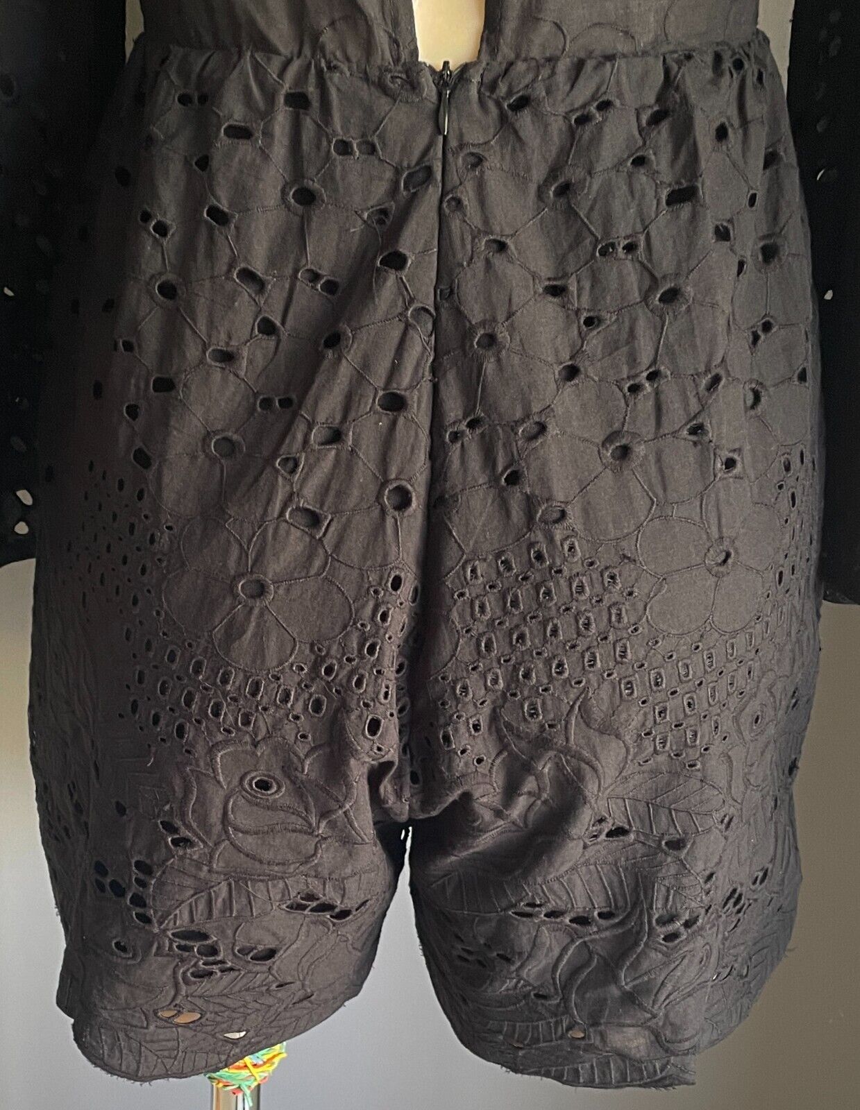 Black Shortsuit Playsuit Cutout Lace Bell Sleeve Shorts Keyhole Back Romper Sz M