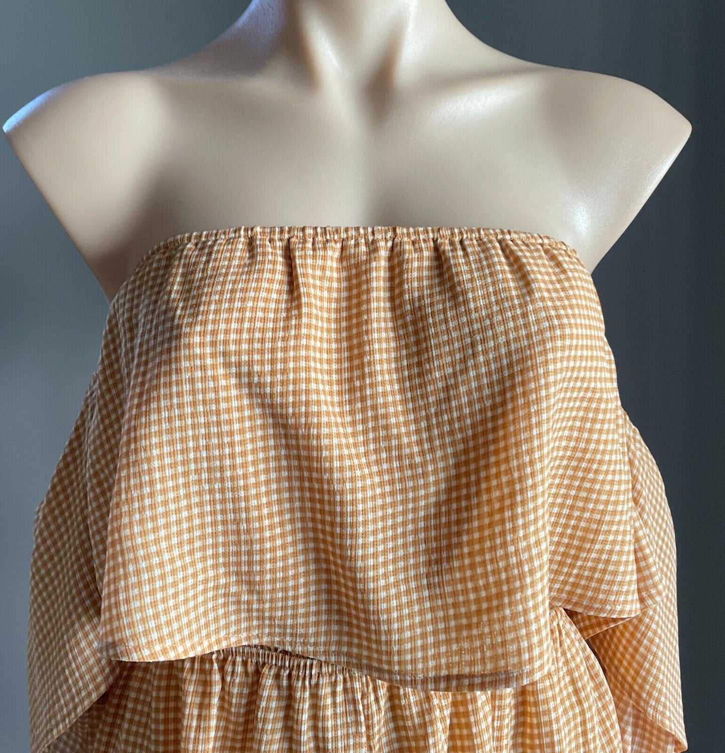 LUVALOT Playsuit Brown & White Check Off Shoulder Short Sleeve Romper Size 8 10