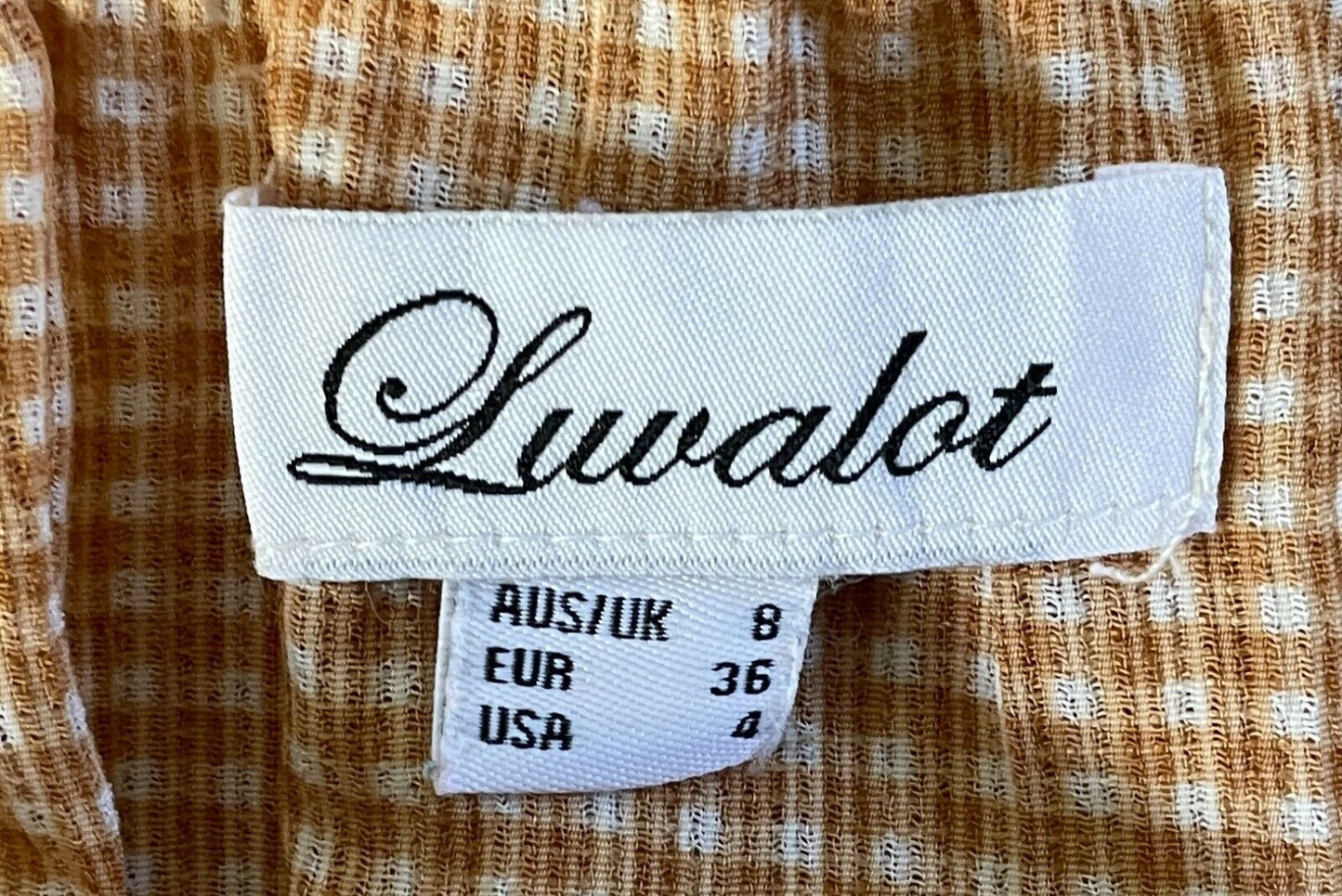 LUVALOT Playsuit Brown & White Check Off Shoulder Short Sleeve Romper Size 8 10