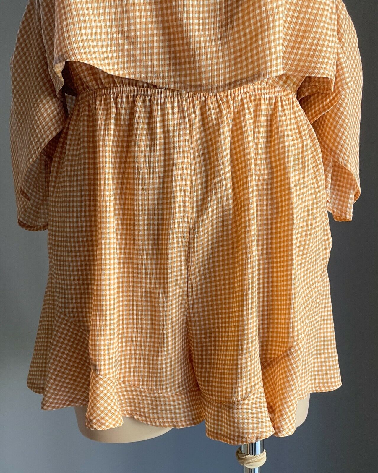 LUVALOT Playsuit Brown & White Check Off Shoulder Short Sleeve Romper Size 8 10