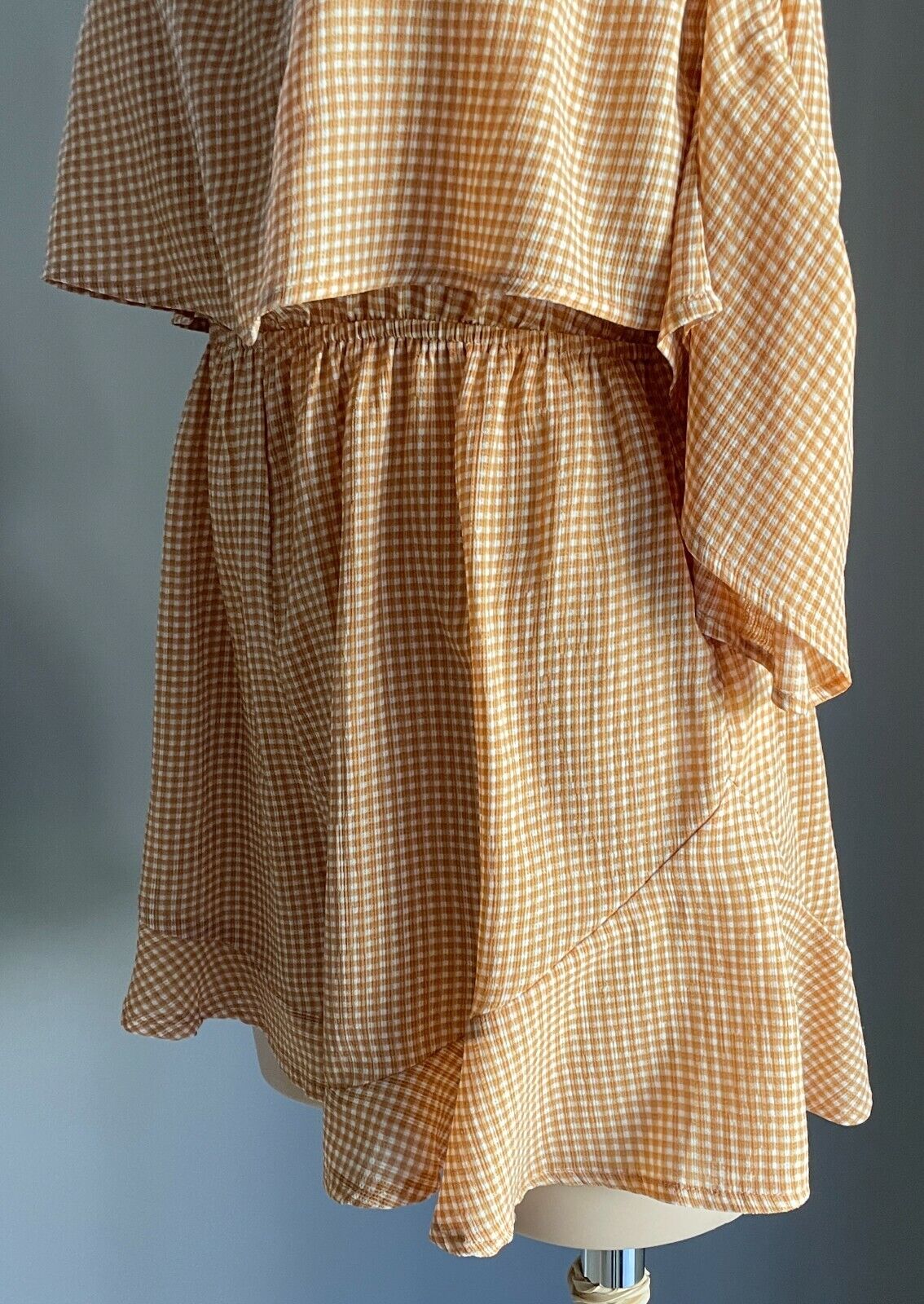 LUVALOT Playsuit Brown & White Check Off Shoulder Short Sleeve Romper Size 8 10