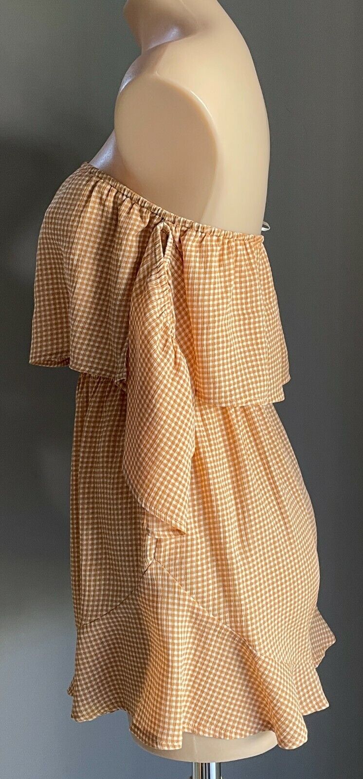 LUVALOT Playsuit Brown & White Check Off Shoulder Short Sleeve Romper Size 8 10