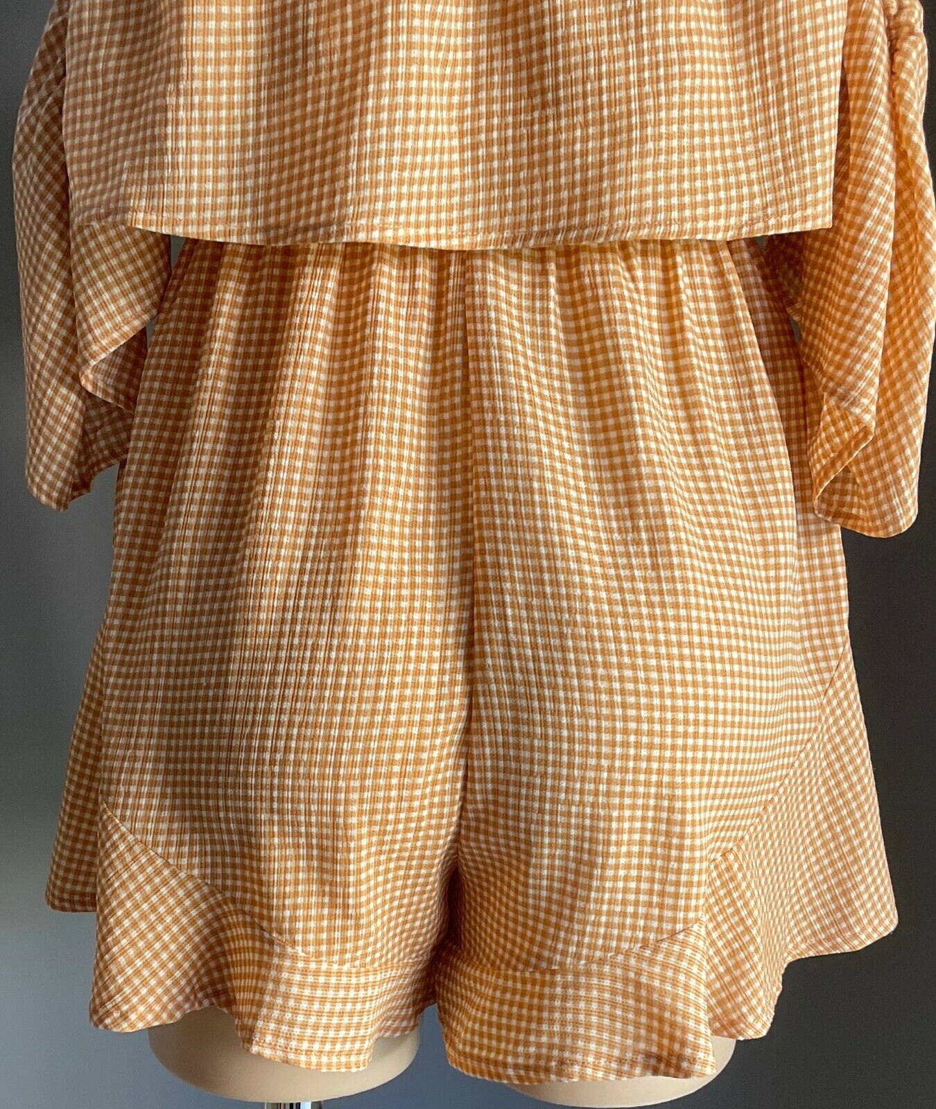 LUVALOT Playsuit Brown & White Check Off Shoulder Short Sleeve Romper Size 8 10