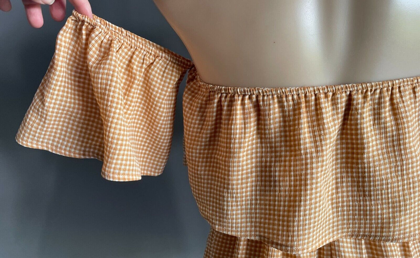 LUVALOT Playsuit Brown & White Check Off Shoulder Short Sleeve Romper Size 8 10
