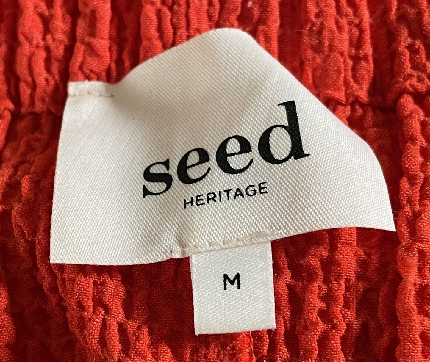 SEED HERITAGE Jumpsuit Red Off Shoulder Waist Tie Wide Leg Crinkle Fabric Size M