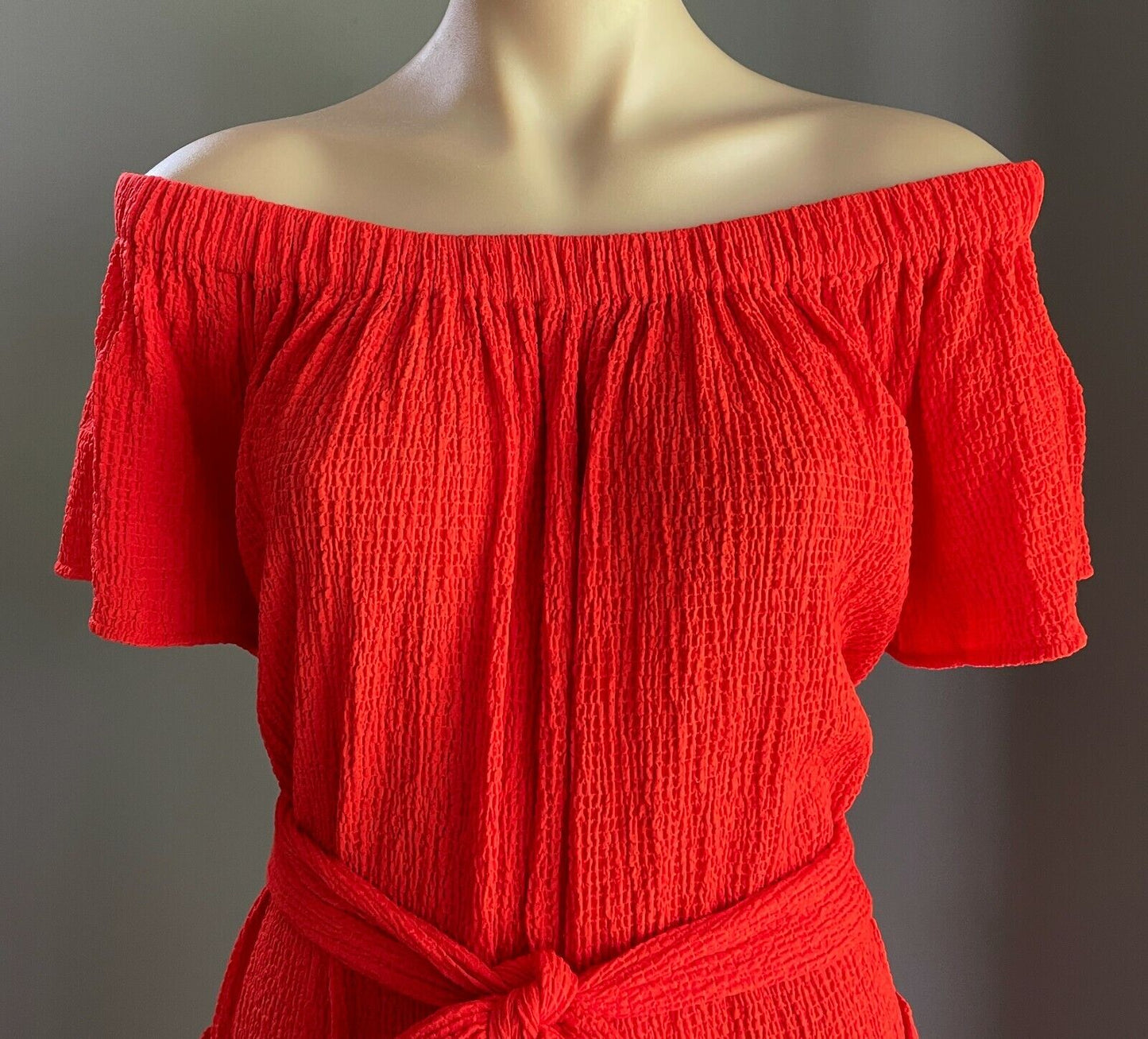 SEED HERITAGE Jumpsuit Red Off Shoulder Waist Tie Wide Leg Crinkle Fabric Size M