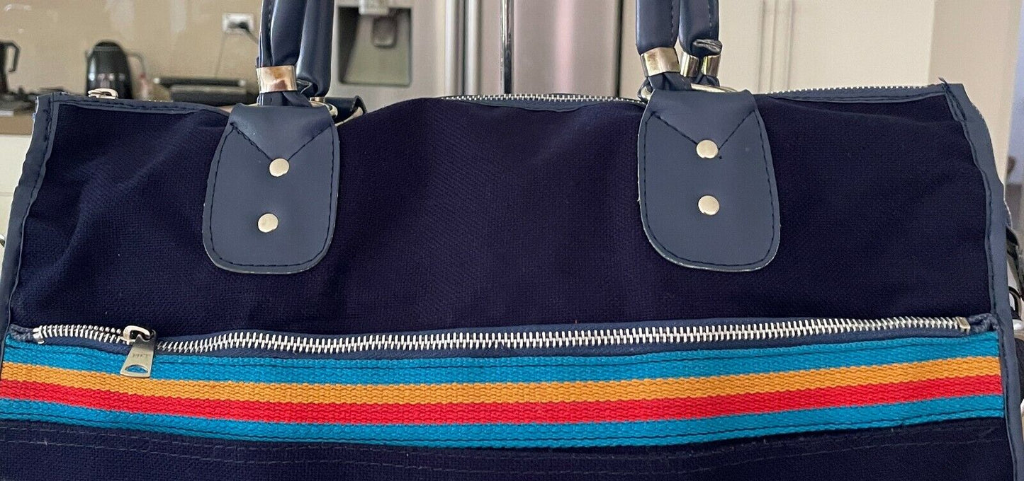 Vintage Promo VIVA HOLIDAYS Travel Bag Navy Blue Canvas & Vinyl Trim w Strap NEW