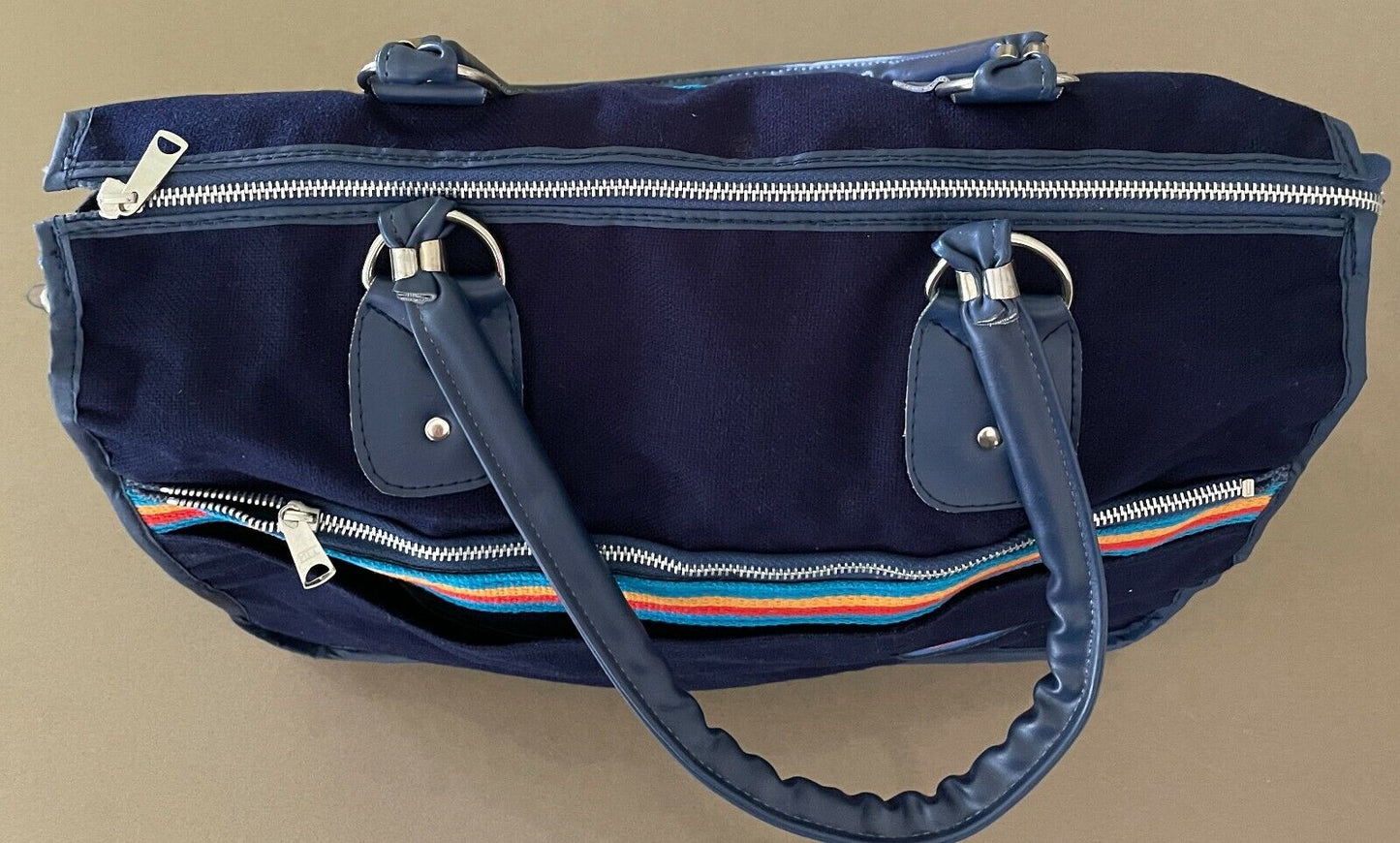 Vintage Promo VIVA HOLIDAYS Travel Bag Navy Blue Canvas & Vinyl Trim w Strap NEW