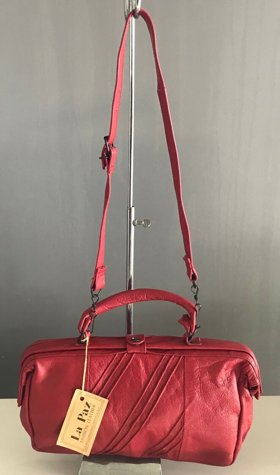 Vintage 1980's LA PAZ Doctor Bag Red Butter Soft Leather Style Frame Bag w Strap
