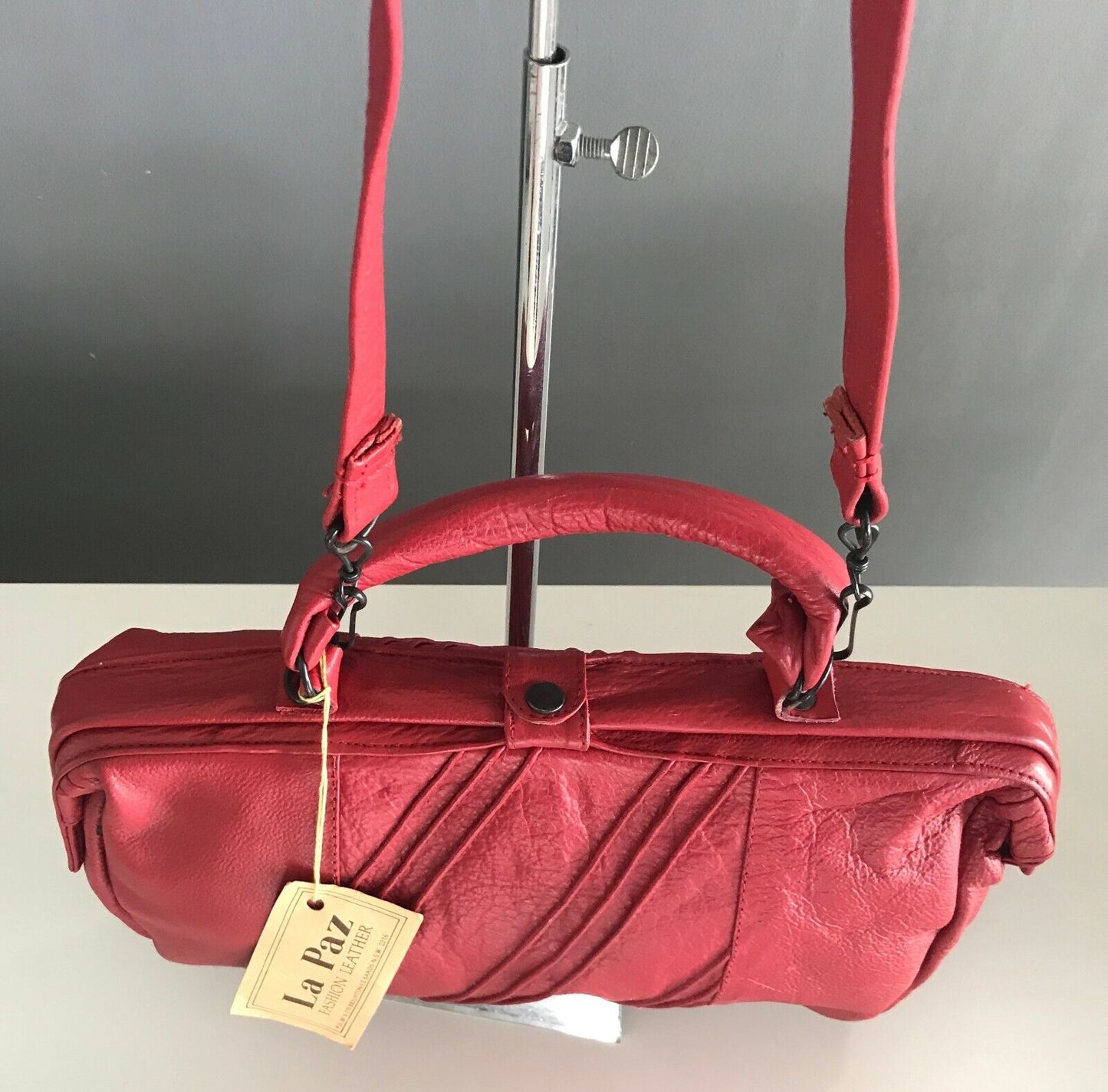 Vintage 1980's LA PAZ Doctor Bag Red Butter Soft Leather Style Frame Bag w Strap
