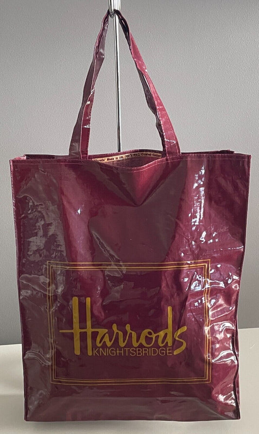 HARRODS Shopper Bag Knightsbridge Burgundy PVC Coated Cotton 36cm x 45cm