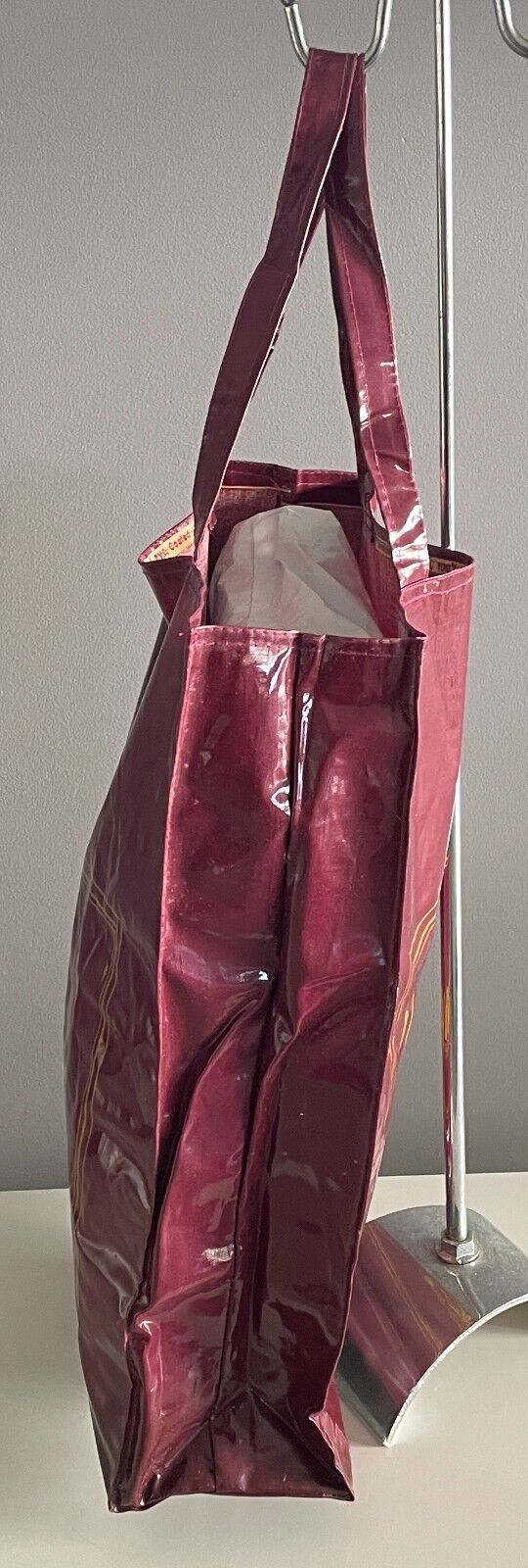 HARRODS Shopper Bag Knightsbridge Burgundy PVC Coated Cotton 36cm x 45cm