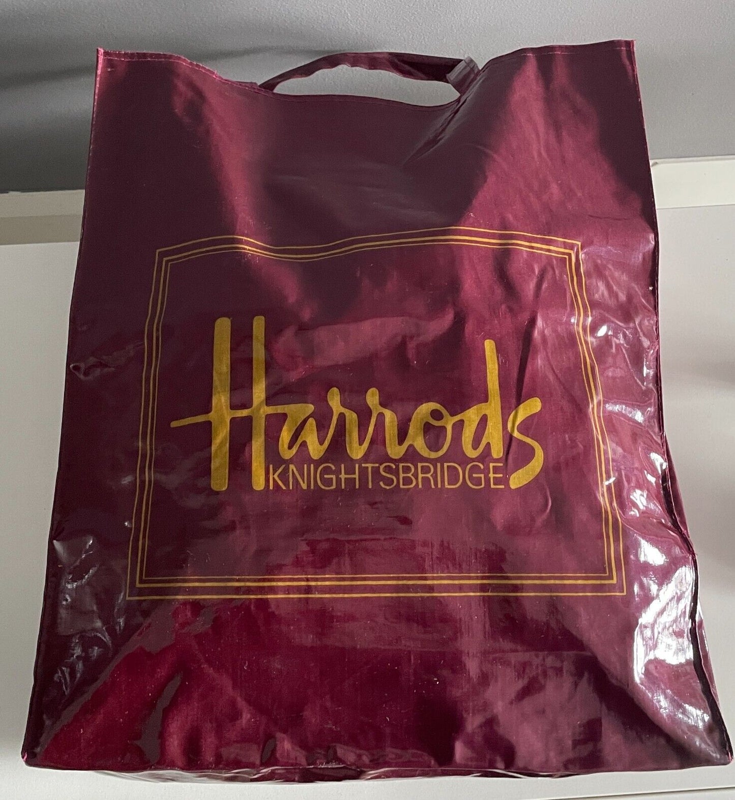 HARRODS Shopper Bag Knightsbridge Burgundy PVC Coated Cotton 36cm x 45cm