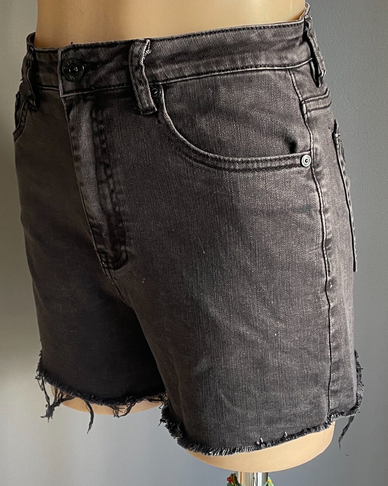 SILENT THEORY Black Denim Jeans Shorts High Rise Fray Hem Cut Off  Size 10 Hi