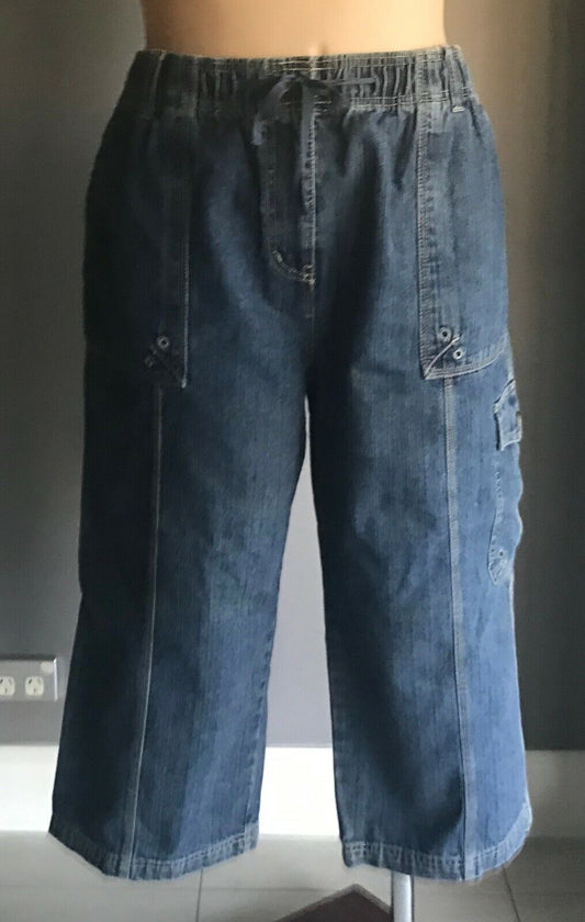 EXPRESSION Blue Denim Jean Shorts Elastic Waist Long Knee Length Plus Size 22