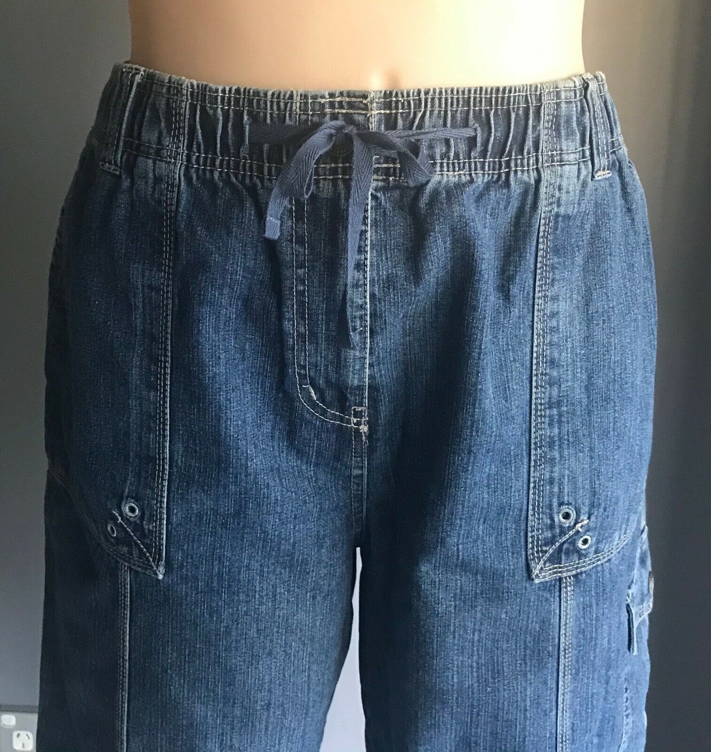 EXPRESSION Blue Denim Jean Shorts Elastic Waist Long Knee Length Plus Size 22