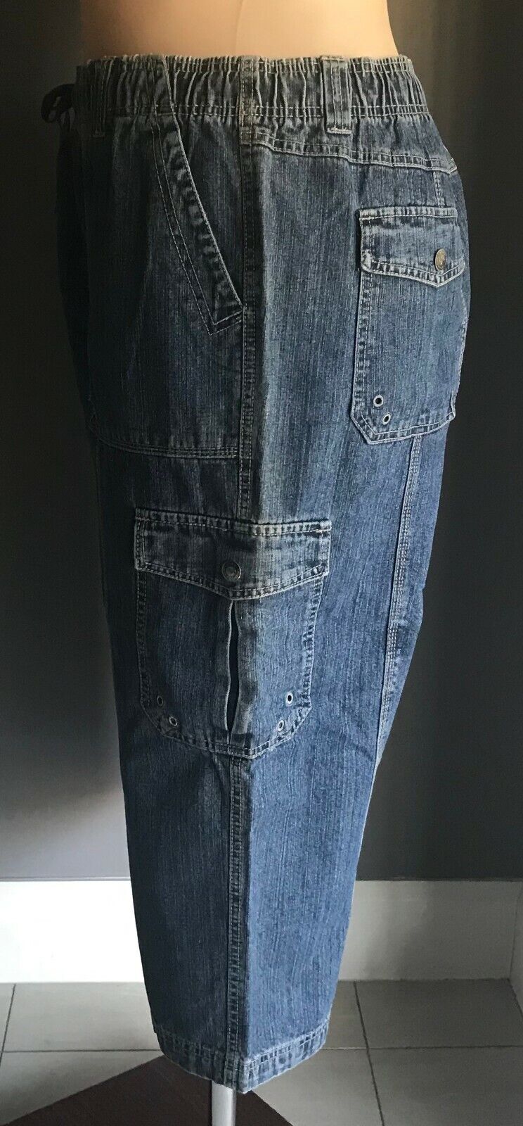 EXPRESSION Blue Denim Jean Shorts Elastic Waist Long Knee Length Plus Size 22