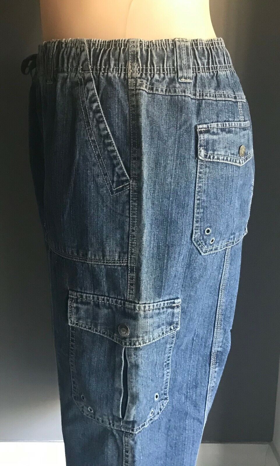 EXPRESSION Blue Denim Jean Shorts Elastic Waist Long Knee Length Plus Size 22