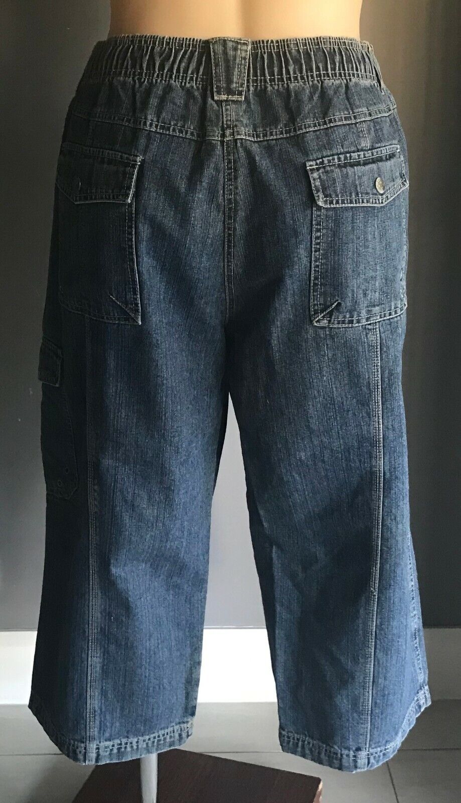 EXPRESSION Blue Denim Jean Shorts Elastic Waist Long Knee Length Plus Size 22