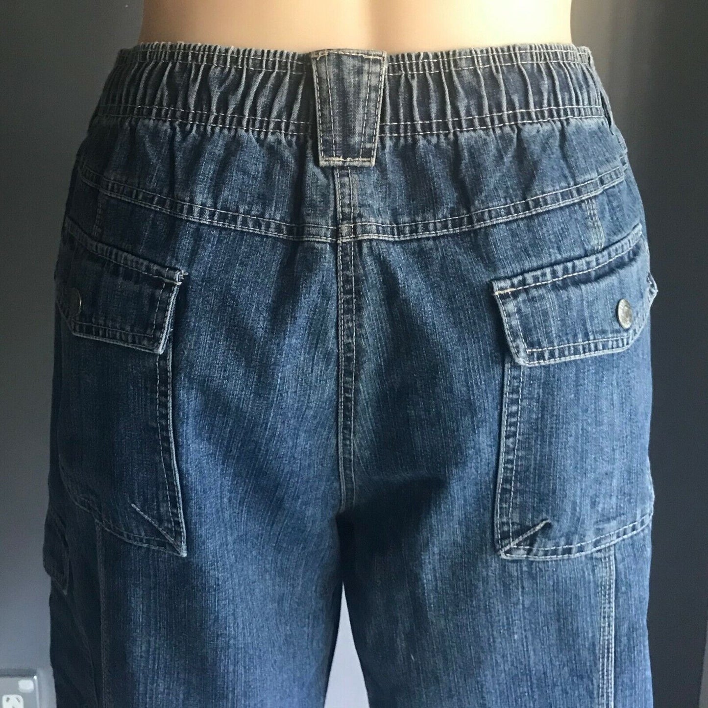 EXPRESSION Blue Denim Jean Shorts Elastic Waist Long Knee Length Plus Size 22