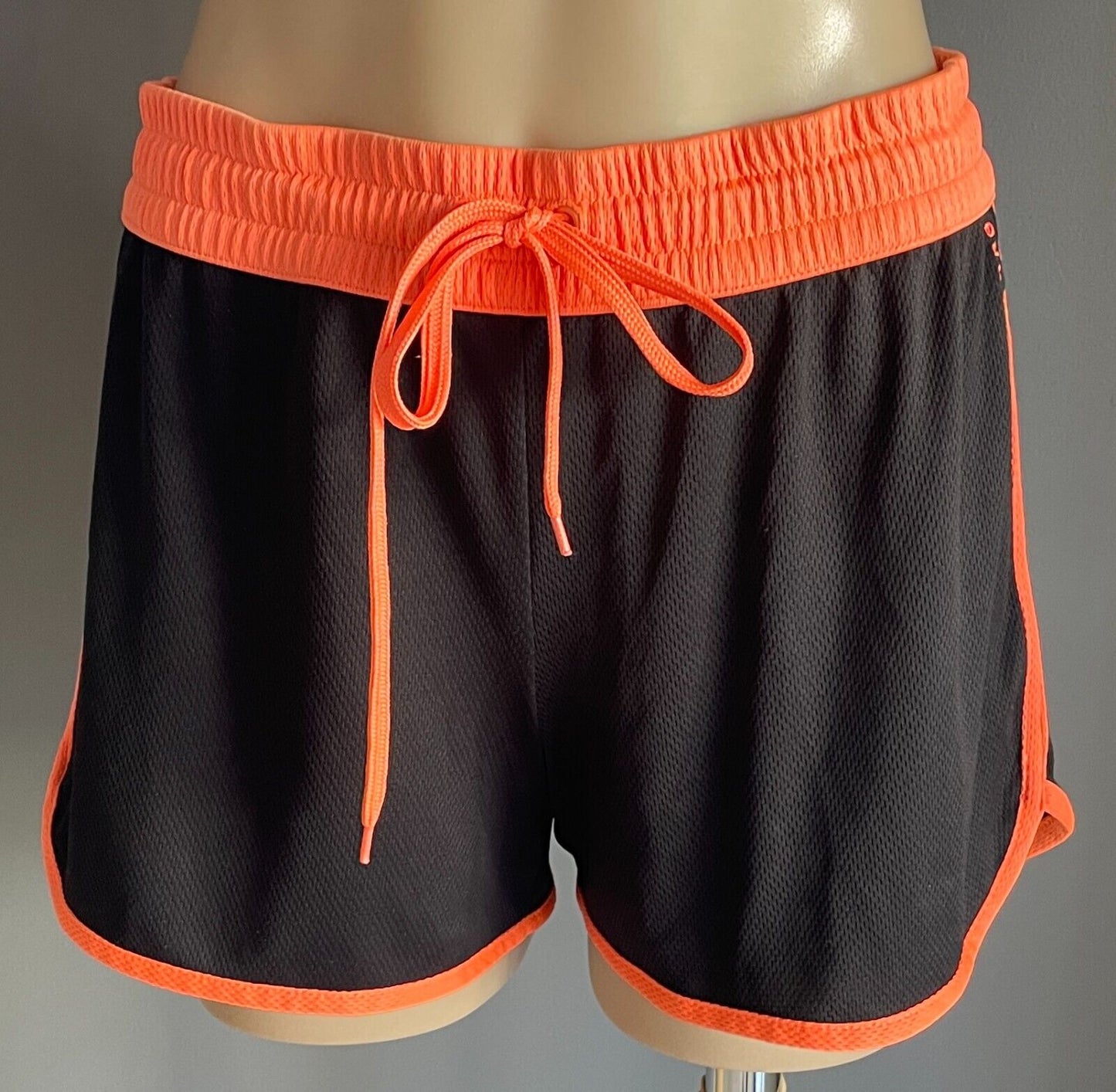 RUNNING BARE Running Shorts Black Coral Orange Elastic Drawstring Size 14 NEW