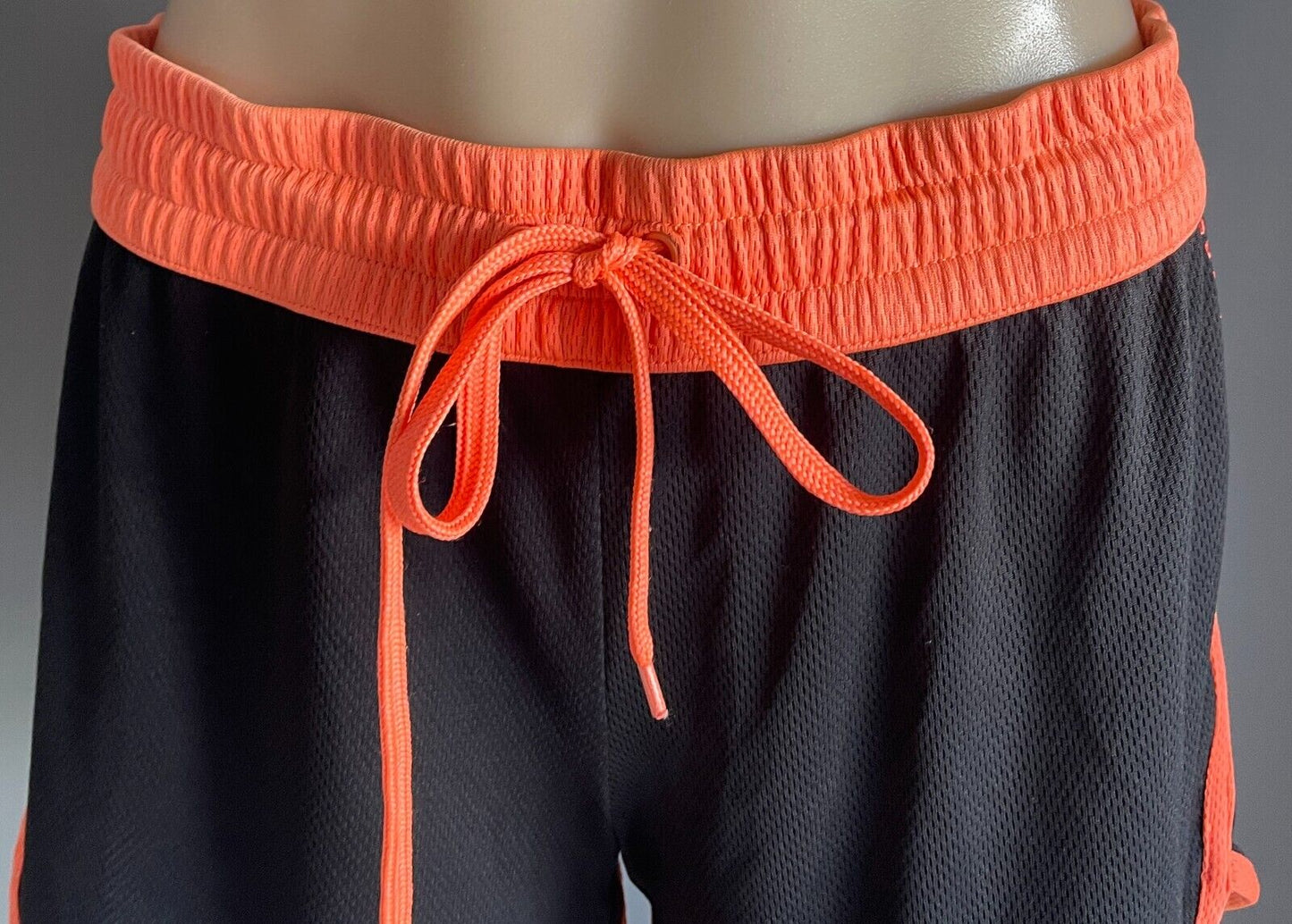 RUNNING BARE Running Shorts Black Coral Orange Elastic Drawstring Size 14 NEW