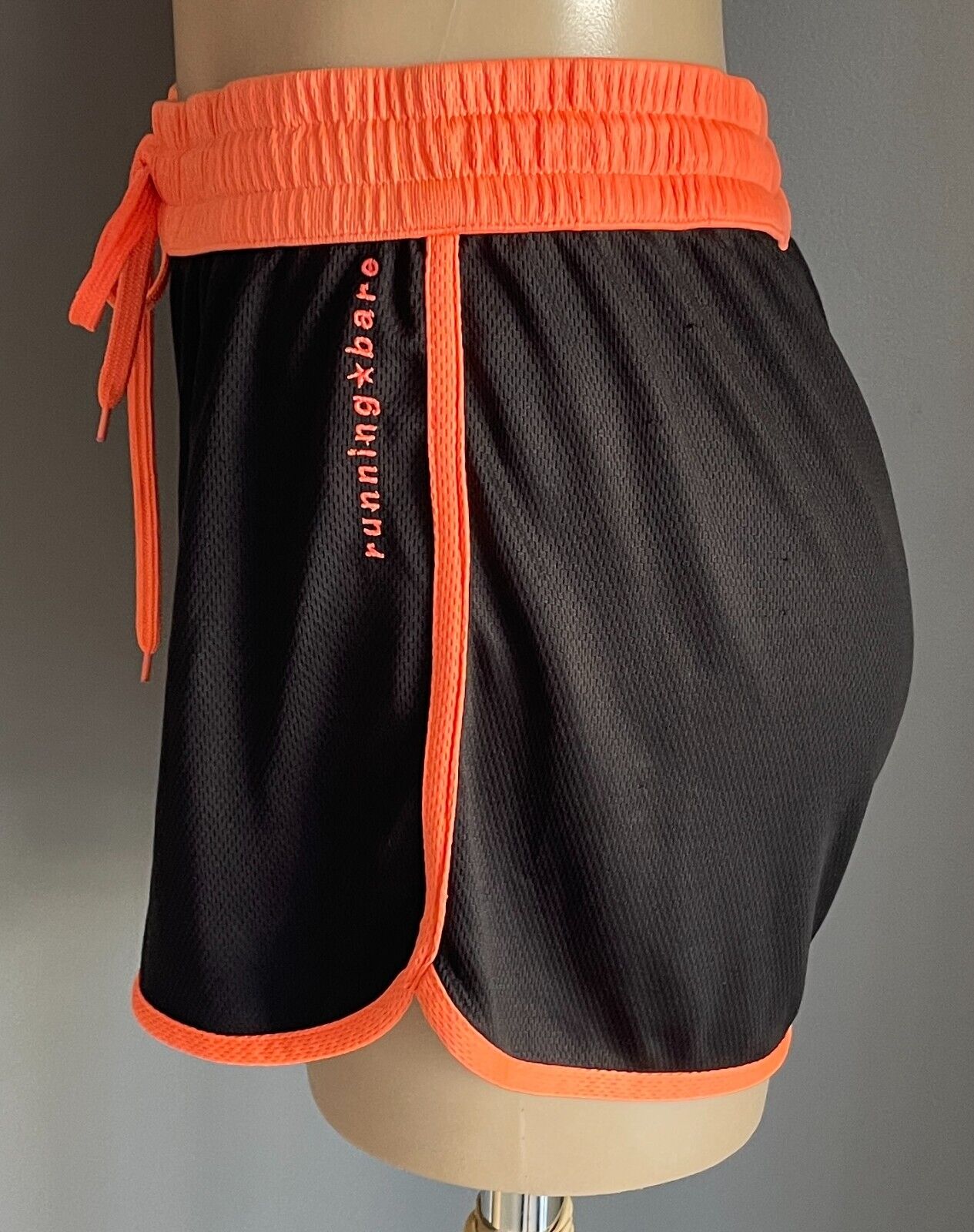 RUNNING BARE Running Shorts Black Coral Orange Elastic Drawstring Size 14 NEW