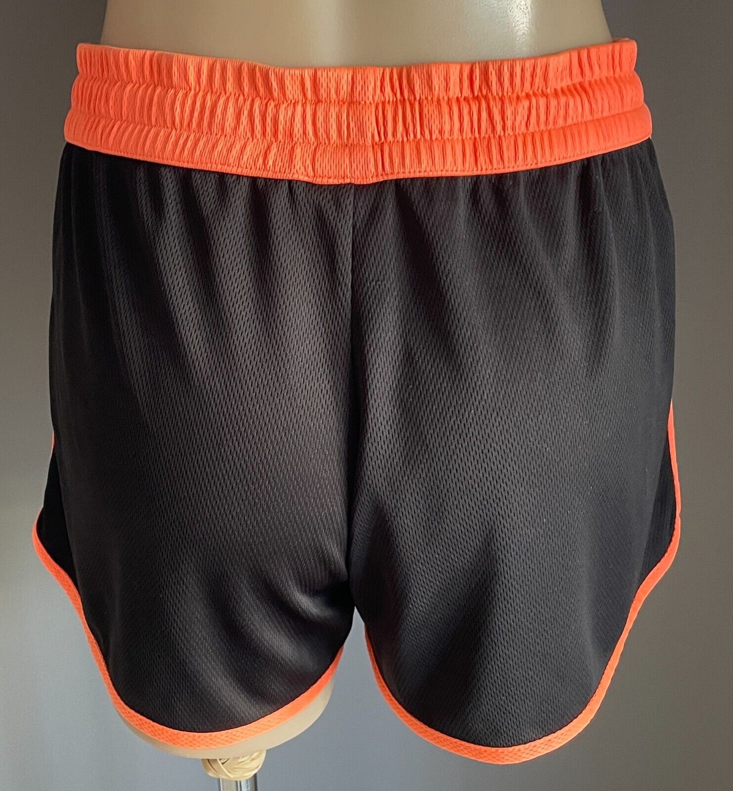 RUNNING BARE Running Shorts Black Coral Orange Elastic Drawstring Size 14 NEW