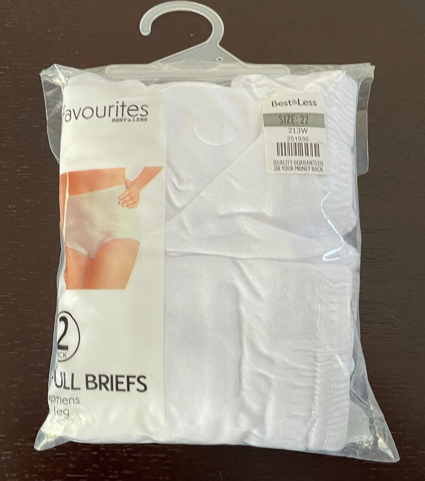 BEST & LESS FAVOURITES White Rib Leg  Women's Full Briefs Pack of 2 Size 22 NWT!
