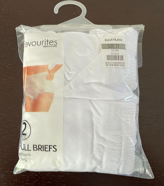 BEST & LESS FAVOURITES White Rib Leg  Women's Full Briefs Pack of 2 Size 22 NWT!
