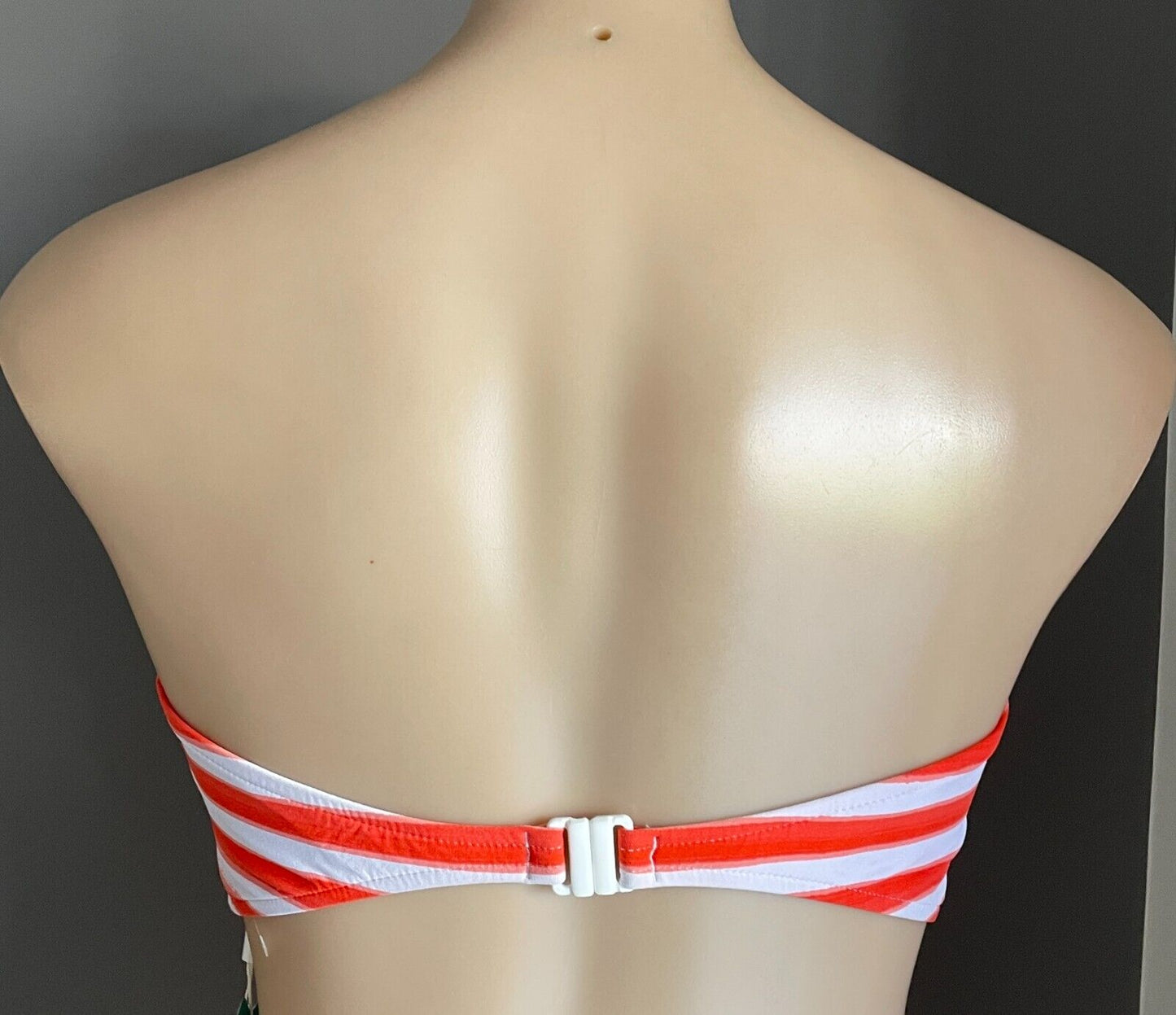 SEAFOLLY Bikini Top Bandeau Orange White Stripe Twist Front Strapless Siz 16 NEW