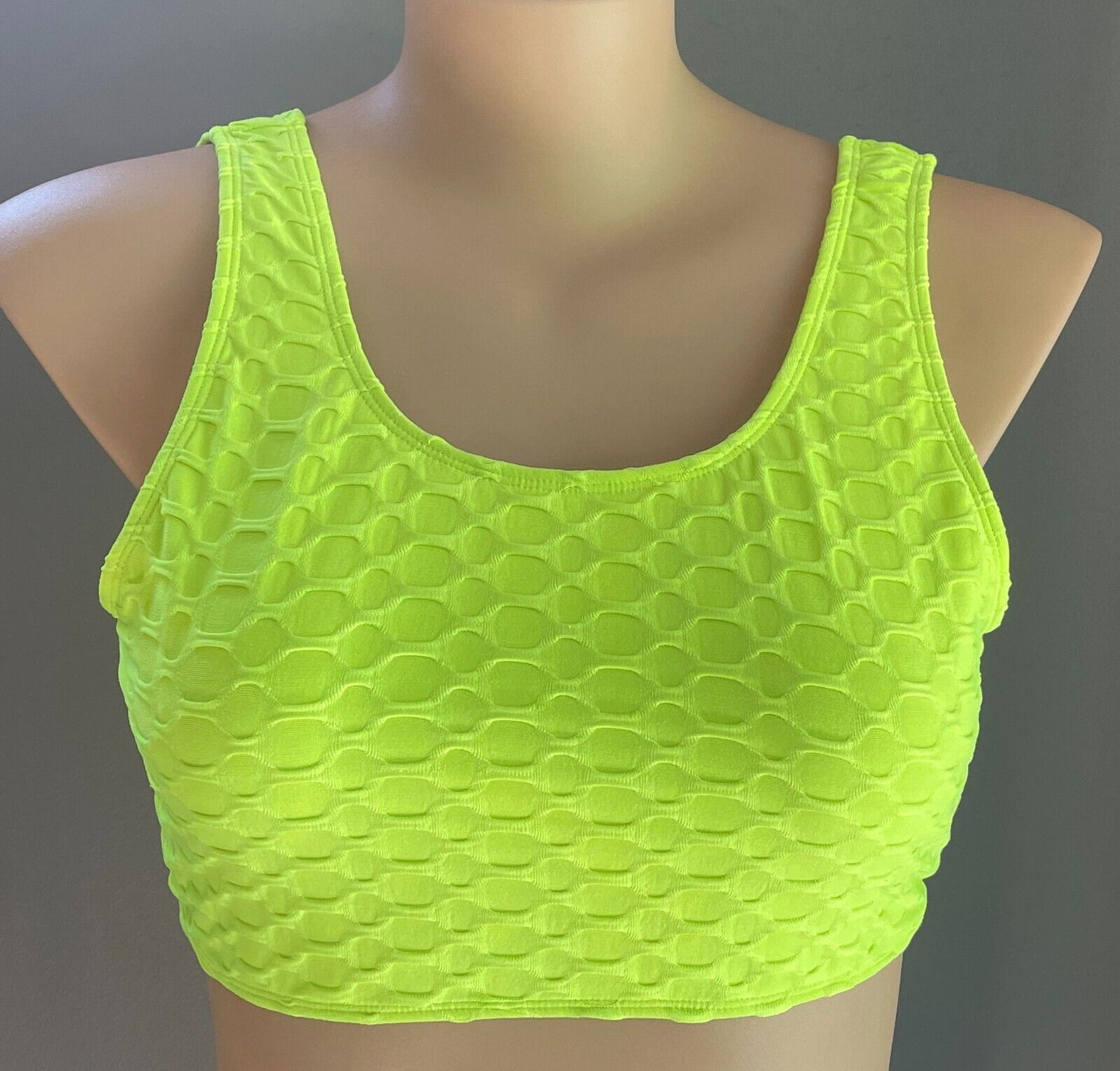 Sport Crop Top Neon Green Honeycomb Print Fabric Sz 3XL 22 Gym Work Out Active